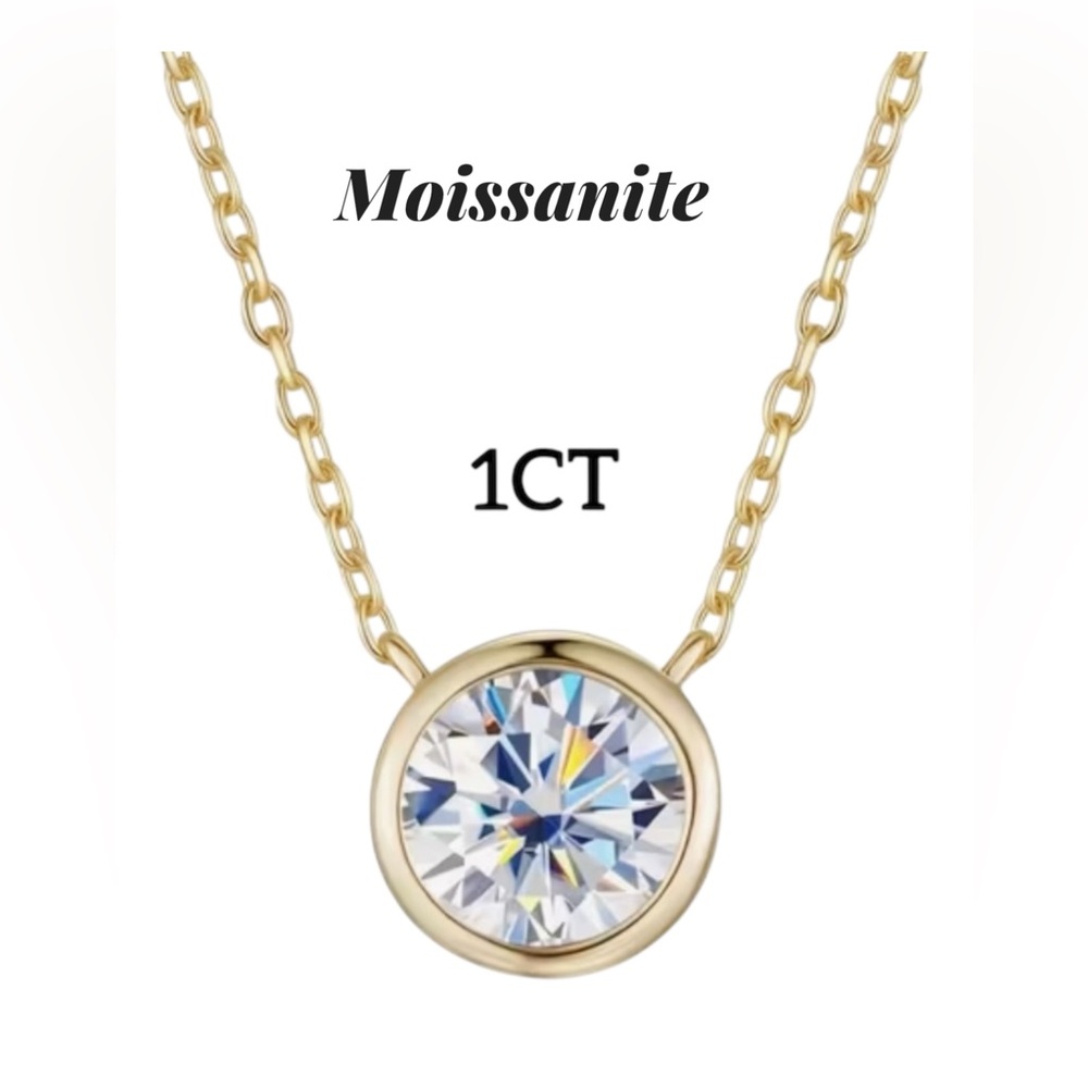 Moissanite Gold Necklace 1 Carat. GRA CERTIFIED - Picture 2 of 3